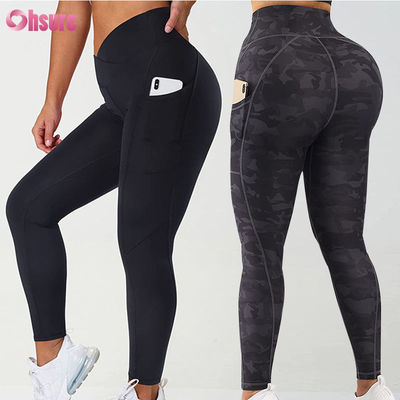 Leggings de ioga com cintura em V para mulheres, treino, levantamento de bumbum, calças de ioga, esportes, fitness, leggings de ioga com bolso