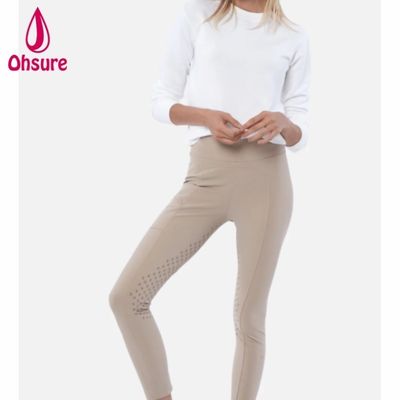 Calças de equitação femininas de cintura alta personalizadas de alta qualidade com silicone