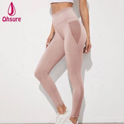 Calças de corrida respiráveis ​​em malha com bolso Leggings de ioga personalizadas para mulheres Calças de ginástica de compressão