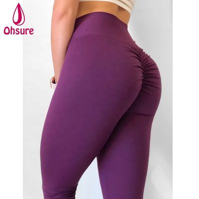 Leggings de ginástica de compressão femininas de alta qualidade, leggings de treino com efeito scrunch na parte de trás, leggings de ioga personalizadas, leggings de ioga de cintura alta, nylon e elastano