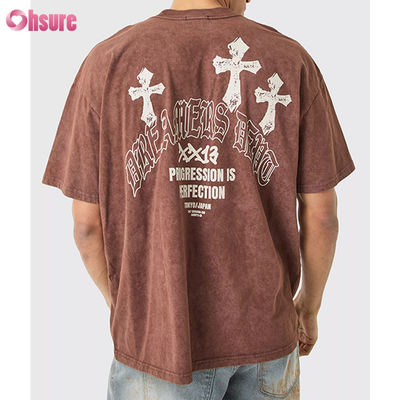 Impressão digital de alta qualidade com lavagem por ácido T-shirt esportivo de grande tamanho T-shirt personalizado para homens