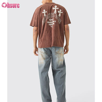 Impressão digital de alta qualidade com lavagem por ácido T-shirt esportivo de grande tamanho T-shirt personalizado para homens