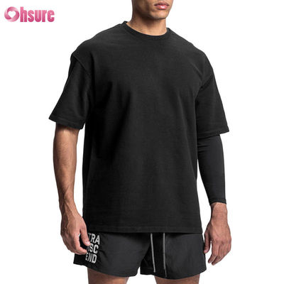T-shirt de algodão vintage lavado de alta qualidade T-shirt de ginástica de esportes de grande porte masculino