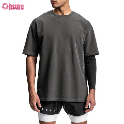 T-shirt de algodão vintage lavado de alta qualidade T-shirt de ginástica de esportes de grande porte masculino