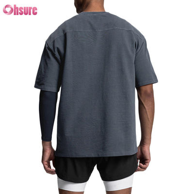 T-shirt de algodão vintage lavado de alta qualidade T-shirt de ginástica de esportes de grande porte masculino