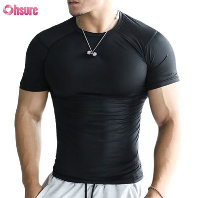 Camiseta Esportiva Masculina Top Esportes Secagem Rápida Justa Atlético Musculação Poliéster Camiseta Masculina Fitness Camisa de Ginástica para Homens