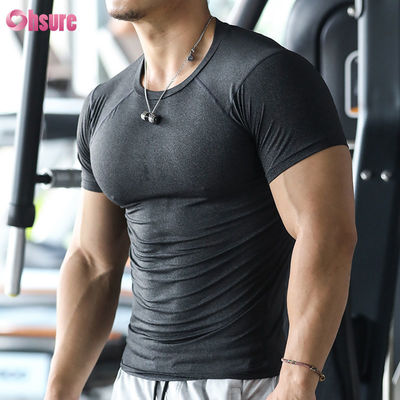 Camiseta Esportiva Masculina Top Esportes Secagem Rápida Justa Atlético Musculação Poliéster Camiseta Masculina Fitness Camisa de Ginástica para Homens