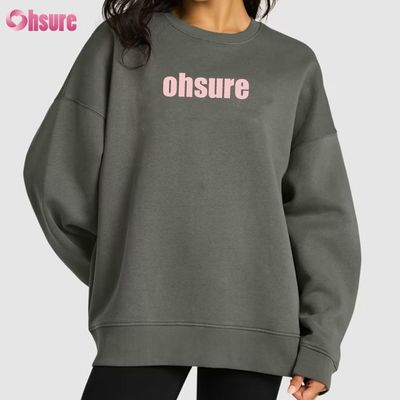 Camisa longa de pulôver impressa por encomenda para mulheres Desenho casual de pescoço redondo solto com capuz para esportes de inverno Tecido de malha
