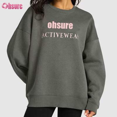 Camisa longa de pulôver impressa por encomenda para mulheres Desenho casual de pescoço redondo solto com capuz para esportes de inverno Tecido de malha