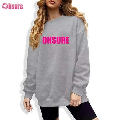 Camisa longa de pulôver impressa por encomenda para mulheres Desenho casual de pescoço redondo solto com capuz para esportes de inverno Tecido de malha