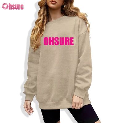 Camisa longa de pulôver impressa por encomenda para mulheres Desenho casual de pescoço redondo solto com capuz para esportes de inverno Tecido de malha