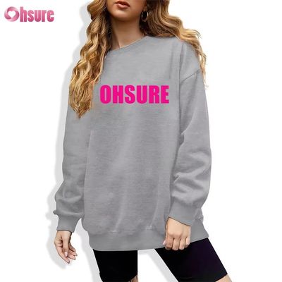 Camisa longa de pulôver impressa por encomenda para mulheres Desenho casual de pescoço redondo solto com capuz para esportes de inverno Tecido de malha