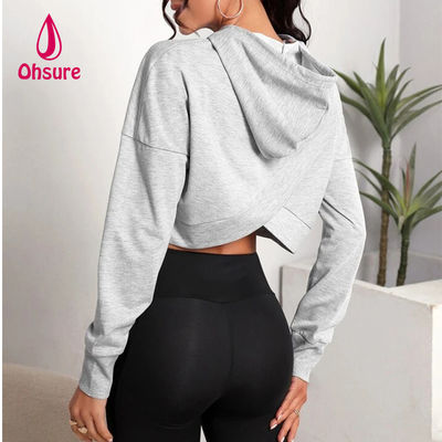 Ohsure Fitness Mulheres Soltas Casual Outono Traje Yoga Básico Drop Shoulder Drawstring Crop Sports Hoodie