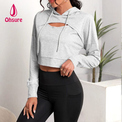 Ohsure Fitness Mulheres Soltas Casual Outono Traje Yoga Básico Drop Shoulder Drawstring Crop Sports Hoodie