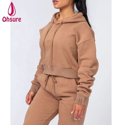 Fitness Wear Mulheres Pullover Tops Velocidade de algodão orgânico Hoodies esportivos Puff logotipo Mulheres Treinamento Hoodies fitness