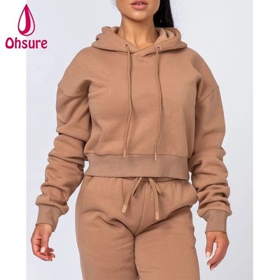 Fitness Wear Mulheres Pullover Tops Velocidade de algodão orgânico Hoodies esportivos Puff logotipo Mulheres Treinamento Hoodies fitness