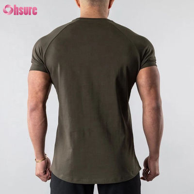 Camiseta masculina de ginástica para musculação com bainha curva e alongada, lisa, com mistura de 95% algodão e 5% elastano, com logotipo personalizado