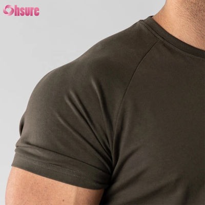 Camiseta masculina de ginástica para musculação com bainha curva e alongada, lisa, com mistura de 95% algodão e 5% elastano, com logotipo personalizado