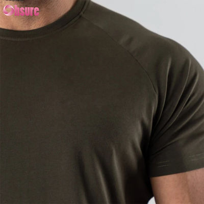 Camiseta masculina de ginástica para musculação com bainha curva e alongada, lisa, com mistura de 95% algodão e 5% elastano, com logotipo personalizado