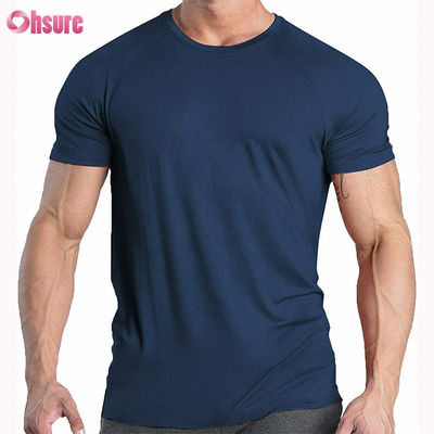 T-shirt de compressão de algodão 95 de alta qualidade T-shirt de compressão de algodão 5 de spandex T-shirt elástico de alongamento respirável de ginástica de manga curta
