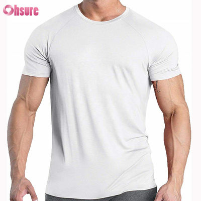 T-shirt de compressão de algodão 95 de alta qualidade T-shirt de compressão de algodão 5 de spandex T-shirt elástico de alongamento respirável de ginástica de manga curta