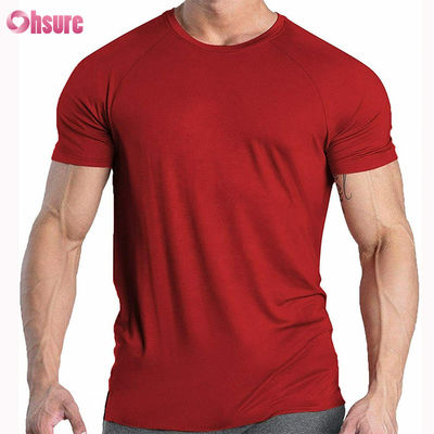 T-shirt de compressão de algodão 95 de alta qualidade T-shirt de compressão de algodão 5 de spandex T-shirt elástico de alongamento respirável de ginástica de manga curta
