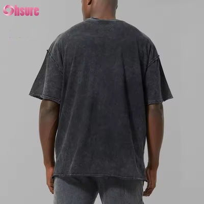 Logotipo personalizado Peso pesado Homem preto 100% algodão ativo lavagem ácida de grandes dimensões Creme de camiseta esportiva de ginásio camiseta masculina