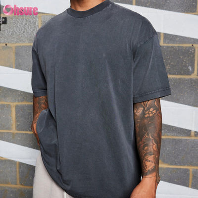 Camisas de ginástica de treino fitness oversized com lavagem ácida de algodão para homens, com logotipo personalizado de alta qualidade, corrida para homens, tecido casual