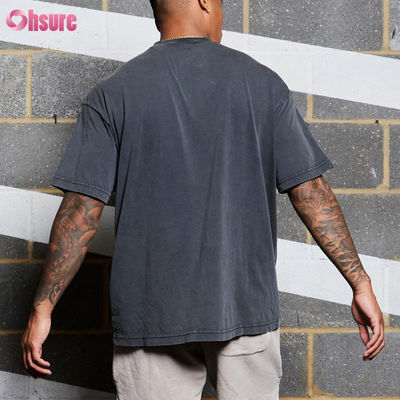 Camisas de ginástica de treino fitness oversized com lavagem ácida de algodão para homens, com logotipo personalizado de alta qualidade, corrida para homens, tecido casual