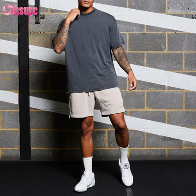 Camisas de ginástica de treino fitness oversized com lavagem ácida de algodão para homens, com logotipo personalizado de alta qualidade, corrida para homens, tecido casual