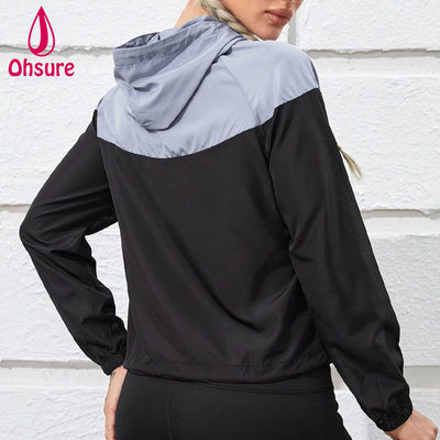 LOGO Personalizado 100% Poliéster  Casaco Desportivo com Capuz e Fecho de Meia-Zip, Duas Tons, para Mulheres, Fitness, Ginásio, Treino