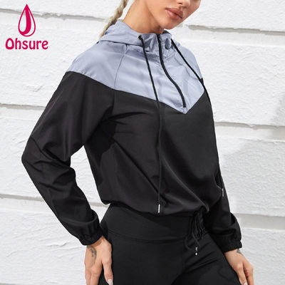 LOGO Personalizado 100% Poliéster  Casaco Desportivo com Capuz e Fecho de Meia-Zip, Duas Tons, para Mulheres, Fitness, Ginásio, Treino