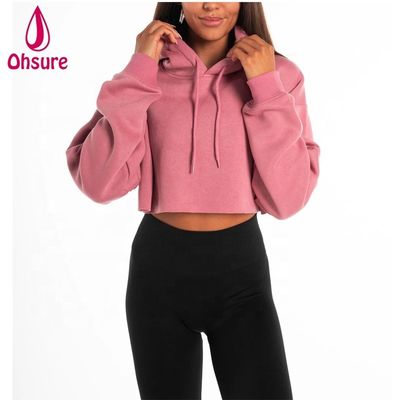 Mulheres Pesos Pesados Hoodie Treinamento Tops Velo de algodão Pullover Treinamento Crop Top Oversize Hoodie