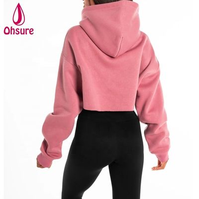 Mulheres Pesos Pesados Hoodie Treinamento Tops Velo de algodão Pullover Treinamento Crop Top Oversize Hoodie