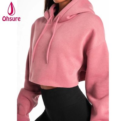 Mulheres Pesos Pesados Hoodie Treinamento Tops Velo de algodão Pullover Treinamento Crop Top Oversize Hoodie