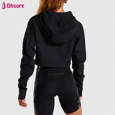 Custom Super Soft Fitness Crew Neck Mulheres Cotton Sport Crop Top Negro Hoodies Gym Pullover com Hoody