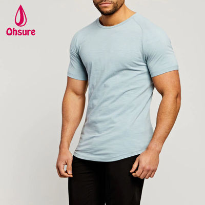 Camisetas esportivas de bambu com mangas raglan, gola redonda, corte atlético, leves para treino, para homens