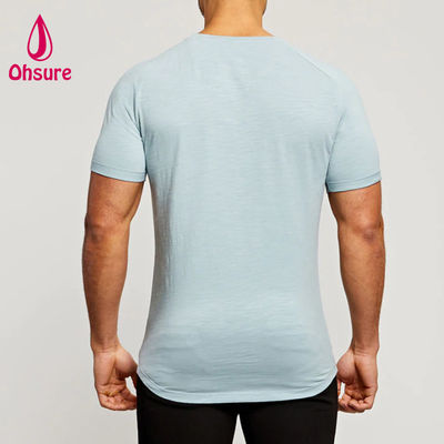 Camisetas esportivas de bambu com mangas raglan, gola redonda, corte atlético, leves para treino, para homens
