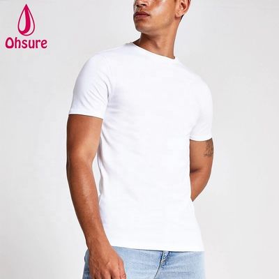 Logotipo personalizado Muscle Slim Fit Gym T-Shirt 95% Bambu 5% Spandex Bodybuilding Fitness Tee Homens Esporte Branco T-Shirt