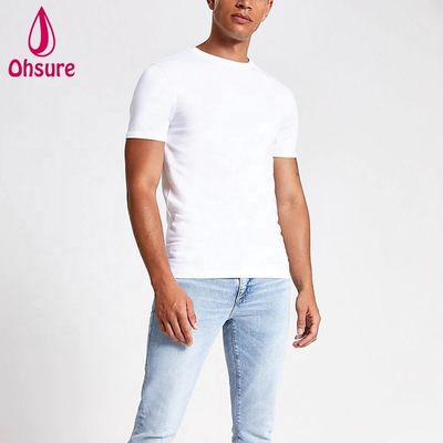 Logotipo personalizado Muscle Slim Fit Gym T-Shirt 95% Bambu 5% Spandex Bodybuilding Fitness Tee Homens Esporte Branco T-Shirt