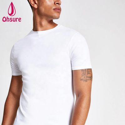 Logotipo personalizado Muscle Slim Fit Gym T-Shirt 95% Bambu 5% Spandex Bodybuilding Fitness Tee Homens Esporte Branco T-Shirt