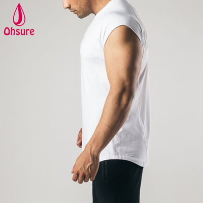 Impressão sem mangas T-shirt cru Cut Arm Homens Treinamento Roupa Treinamento Ginásio Top Homens T-shirts Casual T-shirt em branco camisas em branco