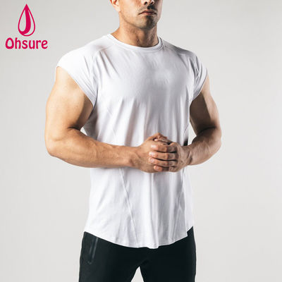 Impressão sem mangas T-shirt cru Cut Arm Homens Treinamento Roupa Treinamento Ginásio Top Homens T-shirts Casual T-shirt em branco camisas em branco