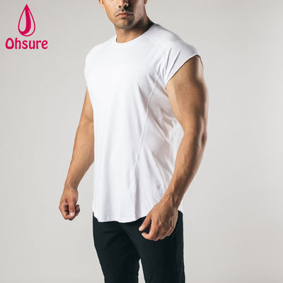 Impressão sem mangas T-shirt cru Cut Arm Homens Treinamento Roupa Treinamento Ginásio Top Homens T-shirts Casual T-shirt em branco camisas em branco