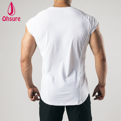 Impressão sem mangas T-shirt cru Cut Arm Homens Treinamento Roupa Treinamento Ginásio Top Homens T-shirts Casual T-shirt em branco camisas em branco