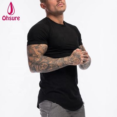 Camiseta de ginástica masculina de algodão e spandex personalizada, roupa verde-militar, manga curta, lisa, para treino masculino