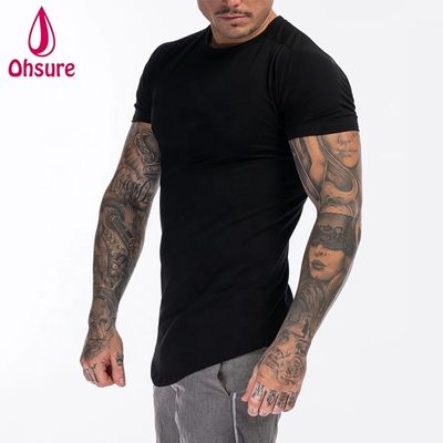 Camiseta de ginástica masculina de algodão e spandex personalizada, roupa verde-militar, manga curta, lisa, para treino masculino