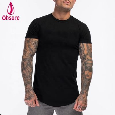 Camiseta de ginástica masculina de algodão e spandex personalizada, roupa verde-militar, manga curta, lisa, para treino masculino