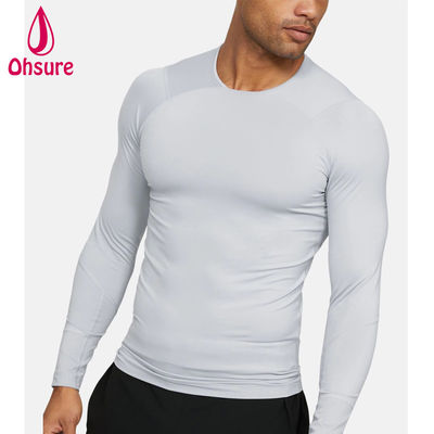 Venda Quente Vestidos de ginástica de venda por atacado Slim Fit Homens Camisa de compressão Homens Esporte Vestidos de camisetas de manga longa Homens Camisa em branco Casual O-neck