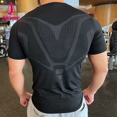 T-shirt de manga curta com absorção de suor, com venda a retalho, personalizado, novo design, de moda masculina, ginásio de desporto, corrida, desporto, tecido casual